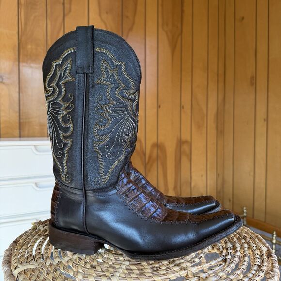 Mens Western Rodeo Boot Real Crocodile Belly Skin Leather Brown 26.5 US 8.5 - Picture 2 of 16